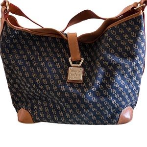 Dooney & Bourke: Large Denim & Leather Shoulder Bag. Length 15” across Depth 10”